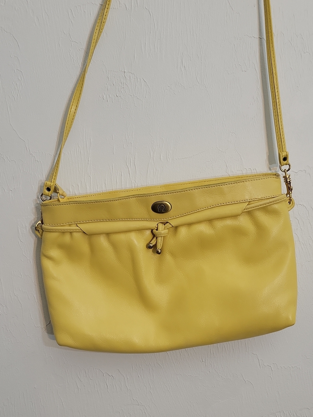 Etienne Aigner Vintage Yellow Leather Crossbody with Knot Accent